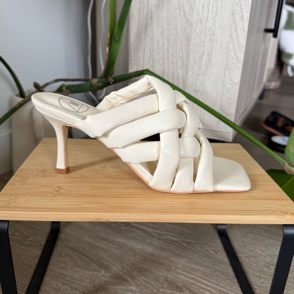 Missguided Cream Woven Mule Heels | Square Toe Braided Sandals | Size 7